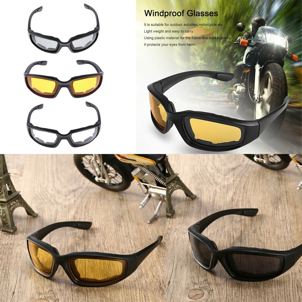 3x Motorcycle Dustproof Riding Glasses Smoke Clear Yellow Padded Comfortable