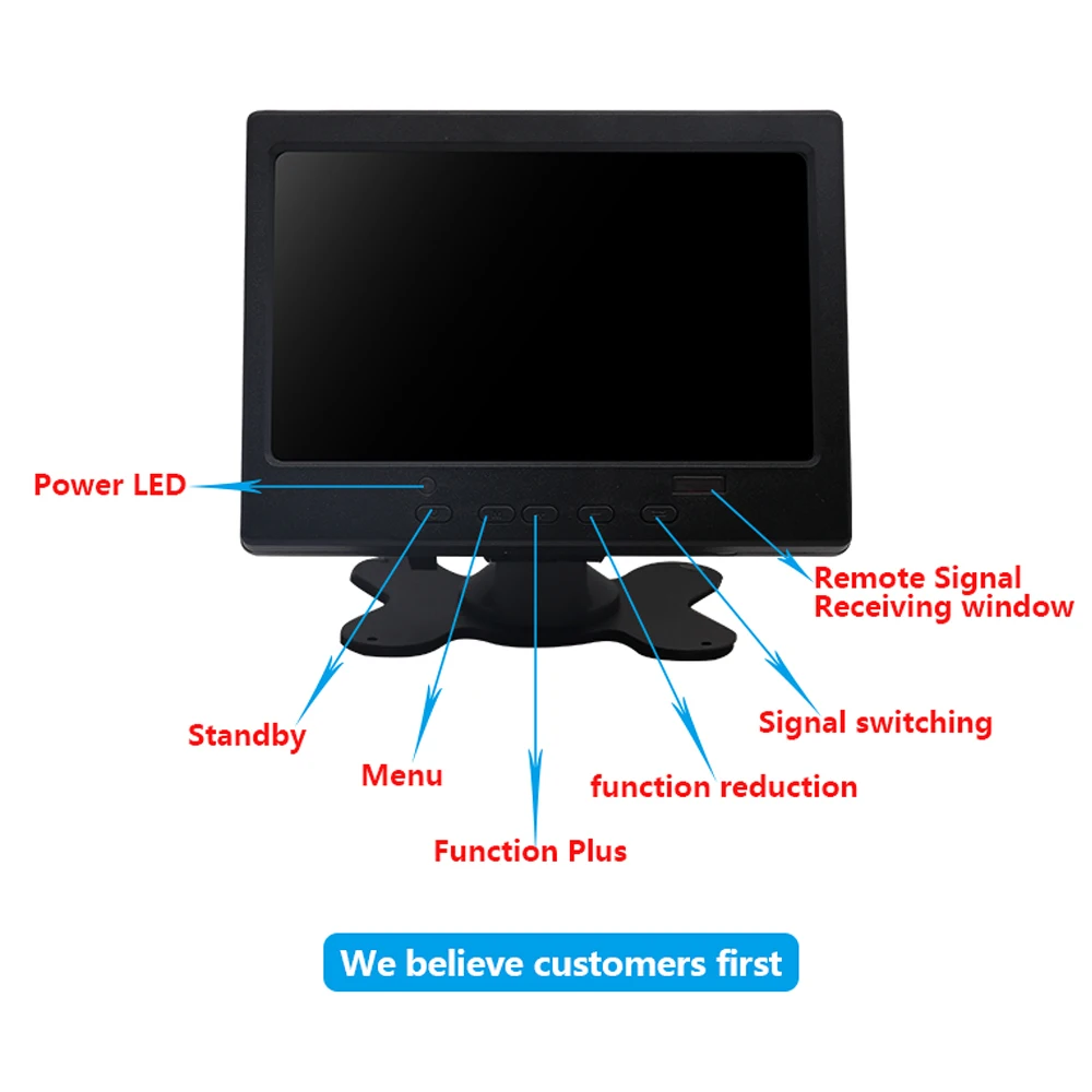 US $51.13 7 inch mini portable 1024x600 monitor TFT LCD CCTV computer monitor with VGA HDMI input builtin speaker for PS4 Xiaomi switch