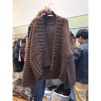 

Korean Winter Knit Open Stitch Cardigan Women 2019 Long Sleeve Sweater Thick Loose Cardigans Sweater