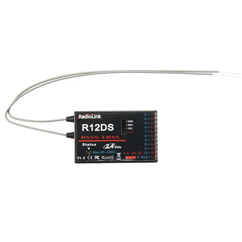 

RadioLink R12DS 12CH 12 Channel Receiver 2.4Ghz for AT9 AT9S AT10 AT10II Signal for RC Transmitter