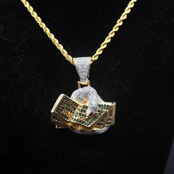 

Hand With Money Dollar Gold Necklace and Pendant Tennis Chain Gold and Silver AAA Cubic Zirconia Hip Hop Men Rock Jewellery Gift