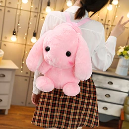 Плюшевый Рюкзак Lop, восхитительный рюкзак с набивным Кроликом, рюкзак с длинными ушами, рюкзак с изображением животных, Детский рюкзак для девочек, сумка для покупок, школьная сумка, 45 см - Цвет: Pink