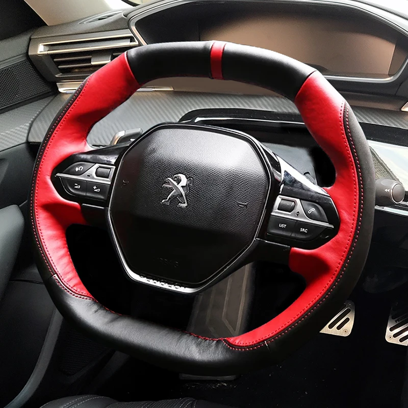 

For Peugeot 2019 508L 4008 5008 DIY leather carbon fiber pattern steering wheel cover car wheel cover