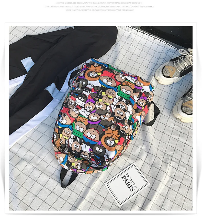 New backpack female cartoon alphabet doodle personality wild backpack men and women shoulder bag mochila