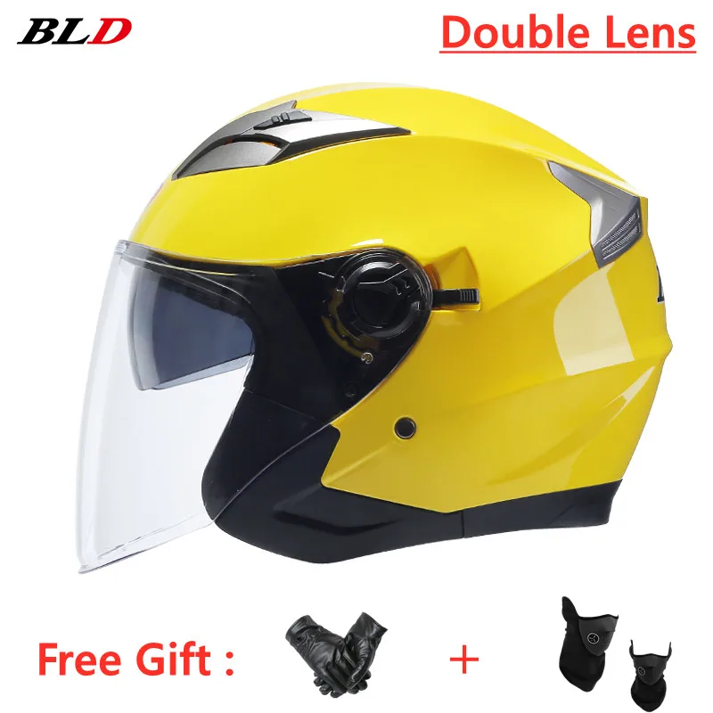 BLD Motorcycle Dual Lens Vintage Helmets Four Seasons Scooter Electric Bicycle Cafe Racer Helmet Jet Cascos Para Moto Man Women