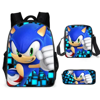 

16 Inch Cartoon Sonic Printing Boys Girls School Backpack 3 Pcs School Bag Children Mochilas Escolares Bolsa Freeship