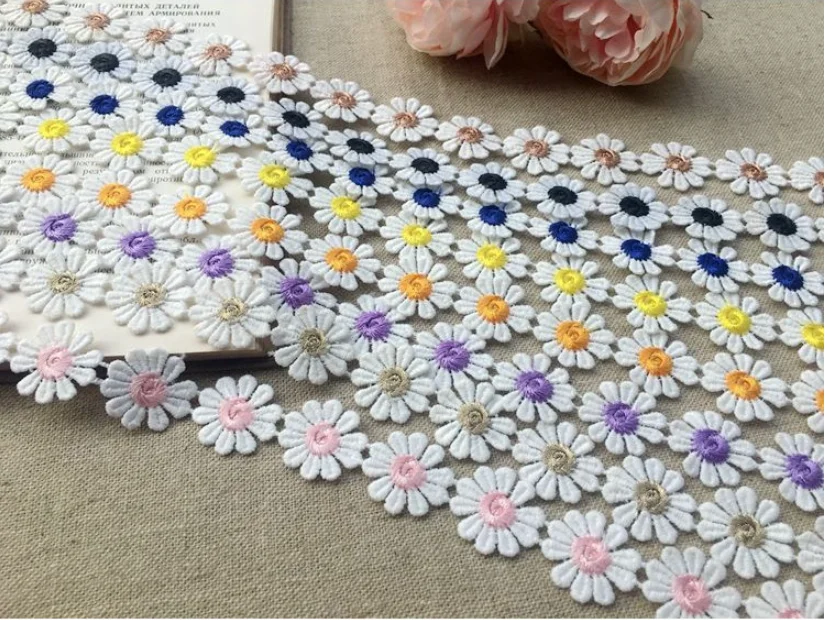 2 Yards/lot Width 2.3cm 8 Colors Daisy Flower Lace Trim Knitting Wedding Embroidered DIY Garment Earring Sewing Supplies Crafts