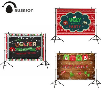

Allenjoy Sweaters Party Decor Winter UGLIER Snowflake Wooden Floor Festival Photozone Happy Christmas Wall Decor Backdrop