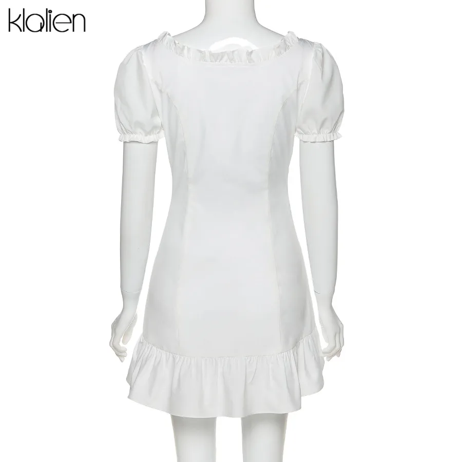 KLALIEN Fashion Elegant Bow White Female Mini Dress Summer Party Birthday Festival Cute Sexy French Romantic Silk Dress Women