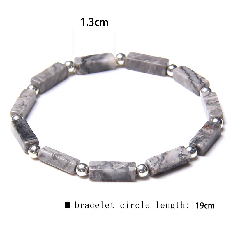 Fashion Square Tube Stein Perlen Armband Natürliche lapis lazuli Perlen Silber Farbe Runde Ball Charm Armband Schmuck Frauen Männer – Detail 6