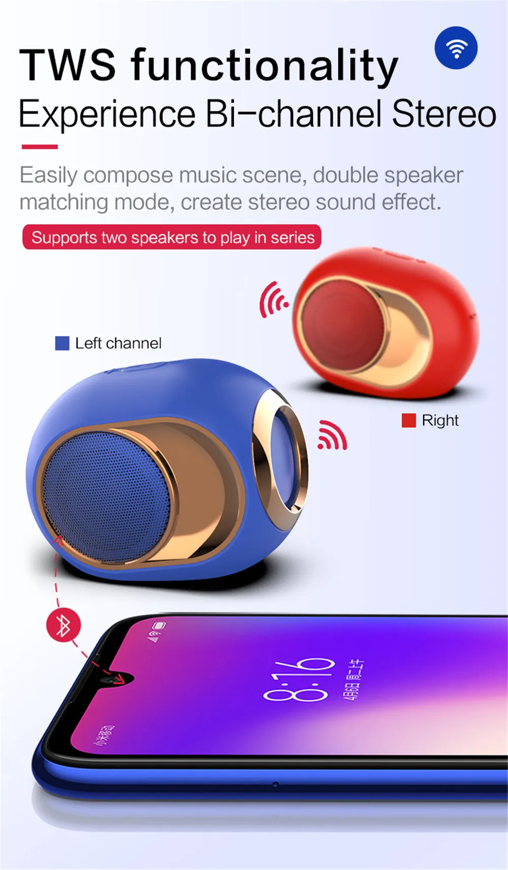 HYASIA TWS Wireless Bluetooth Speaker Portable Box Outdoor Speaker Bluetooth 5.0 Subwoofer Support USB FM Radio AUX TF Handsfree