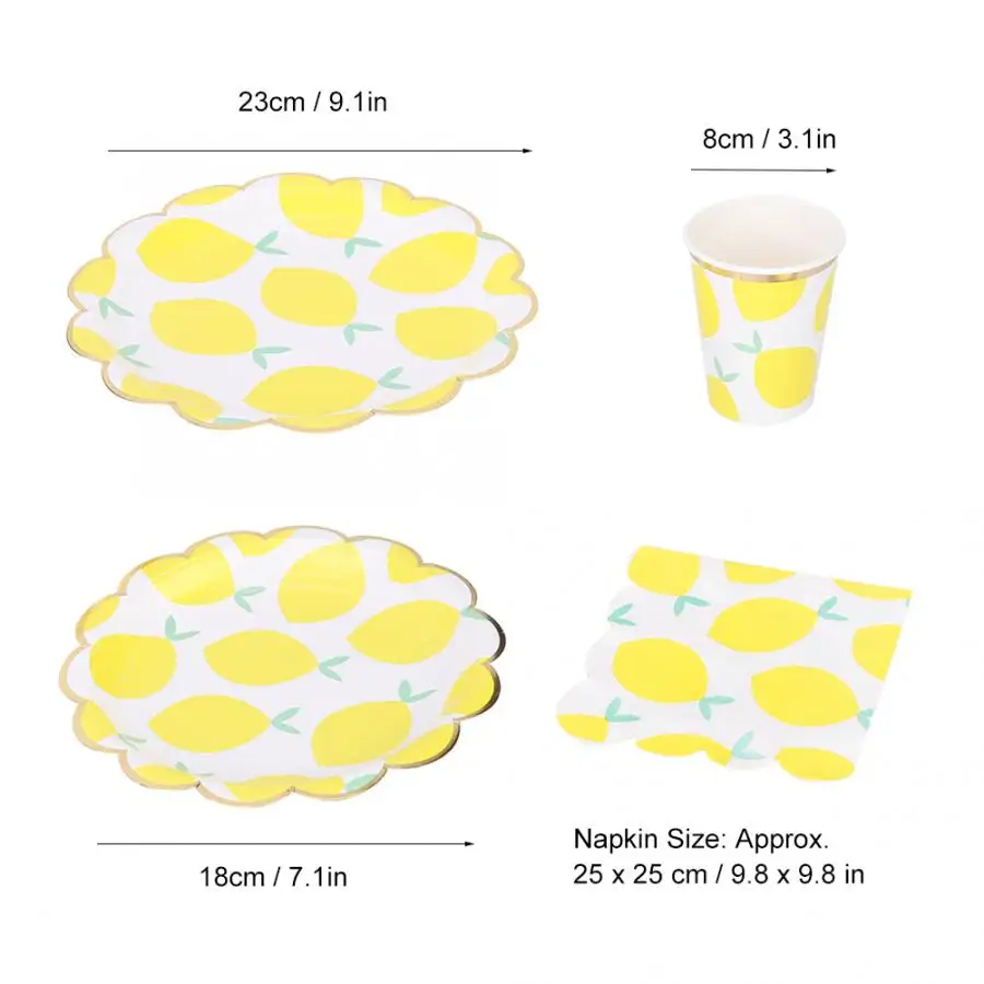 Одноразовая посуда, набор милых ЛИМОННЫХ фруктов, тематические одноразовые бумажные кружки, тарелки, салфетки, набор одноразовой посуды