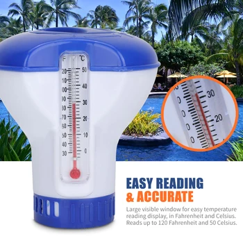 

Pool Chemical Dispenser with Thermometer Floating Chlorine Tablets Dispenser Spa Chemical Dispenser for Swimming Pools