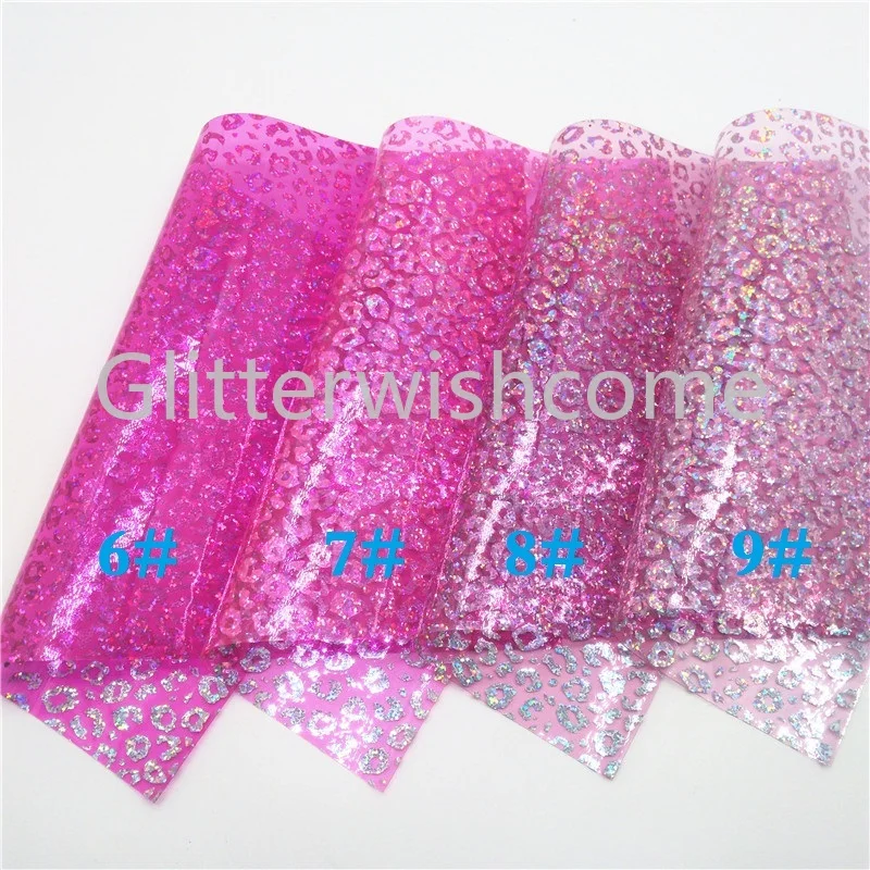 Glitterwishcome 21X29CM A4 Size See Through PVC, Leopard Printed Transprent Faux Leather Sheets for Bows, GM619A