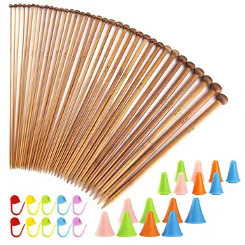 

62 Pieces Knitting Needles Set with 18 Sizes Bamboo Knitting Needles and Knitting Needle Point Protectors and Knitting Crotchet