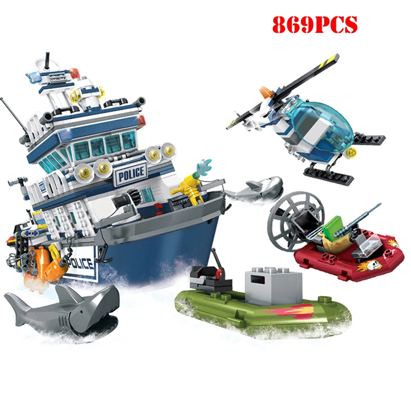 

869+pcs Technic Police Patrol Boat Sea Scape Building Blocks Action figures Toys Compatible Legoed City Bricks Child Gift Toys