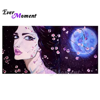 

Ever Moment Diamond Painting Picture Of Rhinestone Woman Cherry Blossoms Moon Square Drill Diamond Embroidery Decoration S2F2394