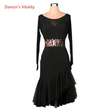 Костюм латинского танца старшие платья марли с длинными рукавами платье латинского танца женщины двойной лотос листьев конкурс платье 6 цветов