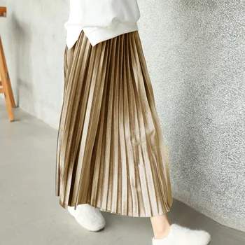 

Girls Skirts for Kids Pleated Long Skirt Fashion Solid Color Mid-Calf Skirt Swing Elastic Waist Midi Casual Party Skirt for Girl