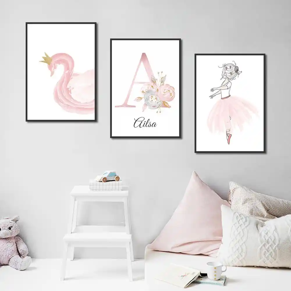 Cuadros Artisticos Para Decoracion De Pared Del Hogar Para Ninas Pintura En Lienzo Con Nombre Personalizado Impresiones Para Dormitorio Infantil Flores Rosas Pintura Y Caligrafia Aliexpress
