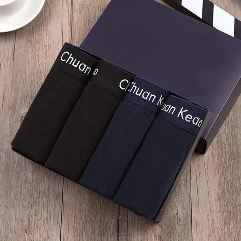 Black x2 Navy x2 DEWVKV нижнее белье мужское хлопковое однотонное Мужское нижнее белье сексуальные гладкие мужские трусы боксеры мужские короткие популярные мужские хлопковые боксеры однотонные - Цвет: Black x2 Navy x2