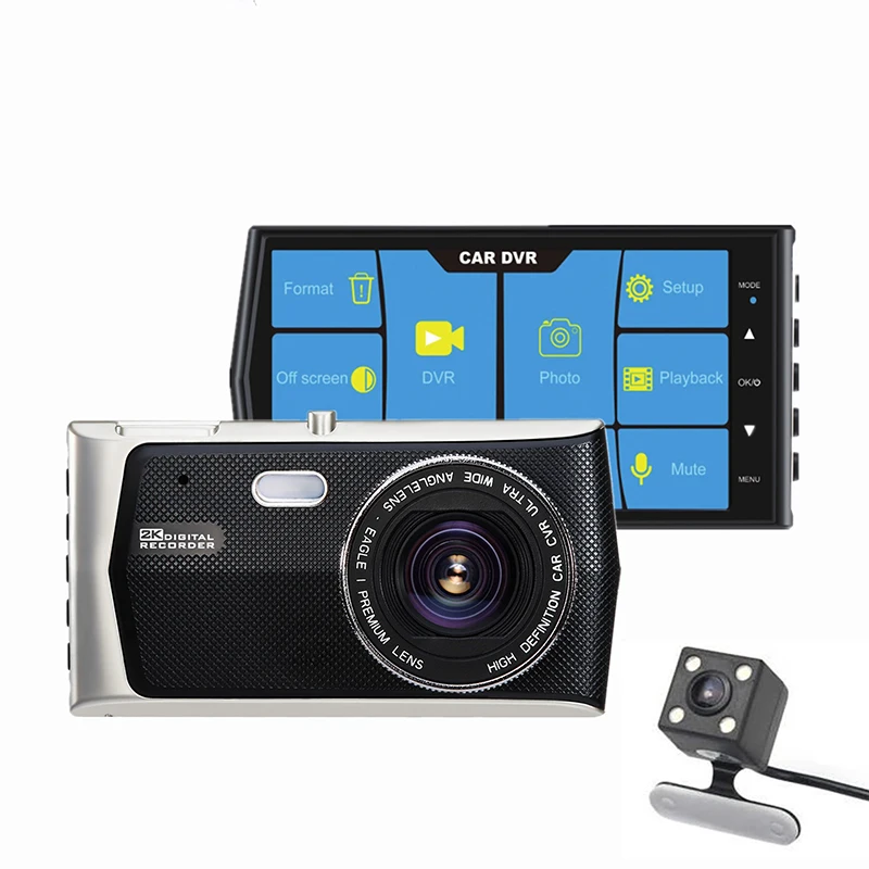 4 &quotIPS Экран Dash Cam Двойной объектив Видеорегистраторы для автомобилей автомобиля