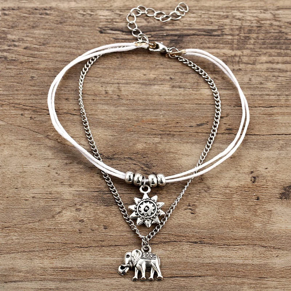 Europe And America Ladies Fashion Arrow Anklet Elephant Sunscreen Pendant Charm Rope Chain Beach Summer Ankle Bracelet Jewelry