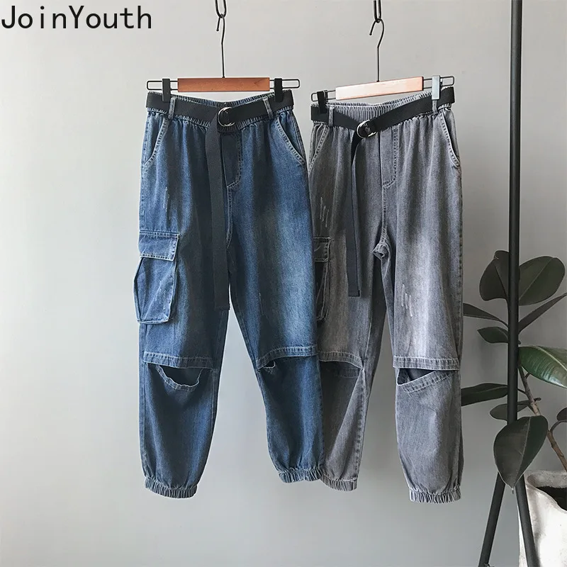 JoinYouth/Новинка года, винтажные штаны-шаровары, женские свободные штаны BF длиной до щиколотки с карманами и высокой посадкой, джинсы J030