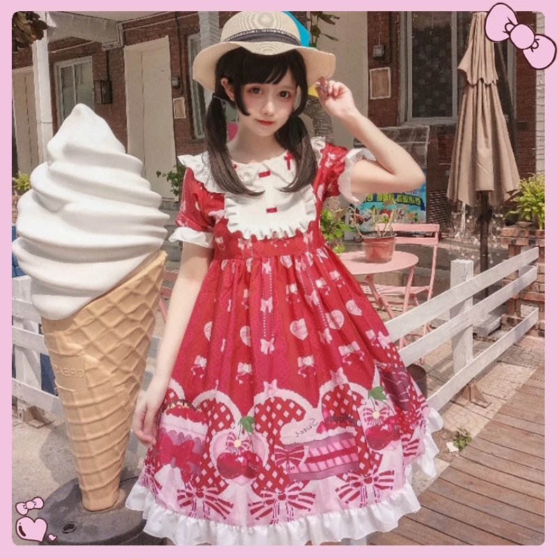 Kawaii Лолита платье мягкие японские игрушки Лолита милый Вишневый JSK ремень платье