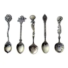 5Pcs/Set Dining Bar Coffee Tea Spoons Vintage Royal Bronze Carved Mini Ice Cream Tool Kitchen Accessories For Dessert