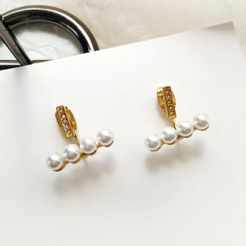 Шикарные корейские золотые Висячие серьги гвоздики с одной линией и жемчугом для