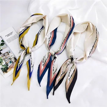 

2020 Fashion Spring Women Diamond Scarf 118 cm Letter Print Chiffon Silk Scarves Fresh Style Lady Small Headbands Bandana