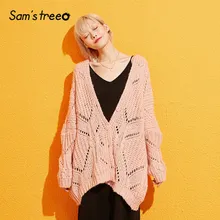 Samstree, однотонный кардиган в минималистическом стиле, женский свитер, осень, длинный рукав, вязаный, Повседневный, офисный, женский свитер