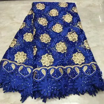 

Royal blue Net Lace Fabric With Stones Milk Silk French Tulle Lace Fabric Nigerian Mesh Lace Fabric For Wedding Dress FW1210