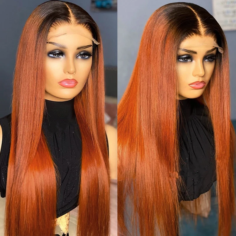 

Orange Ginger Lace Front Human Hair Wigs Ombre Color Straight Wig 13x6 Lace Wigs 180% Remy Hair Lace Front Wigs 4x4 Closure Wigs