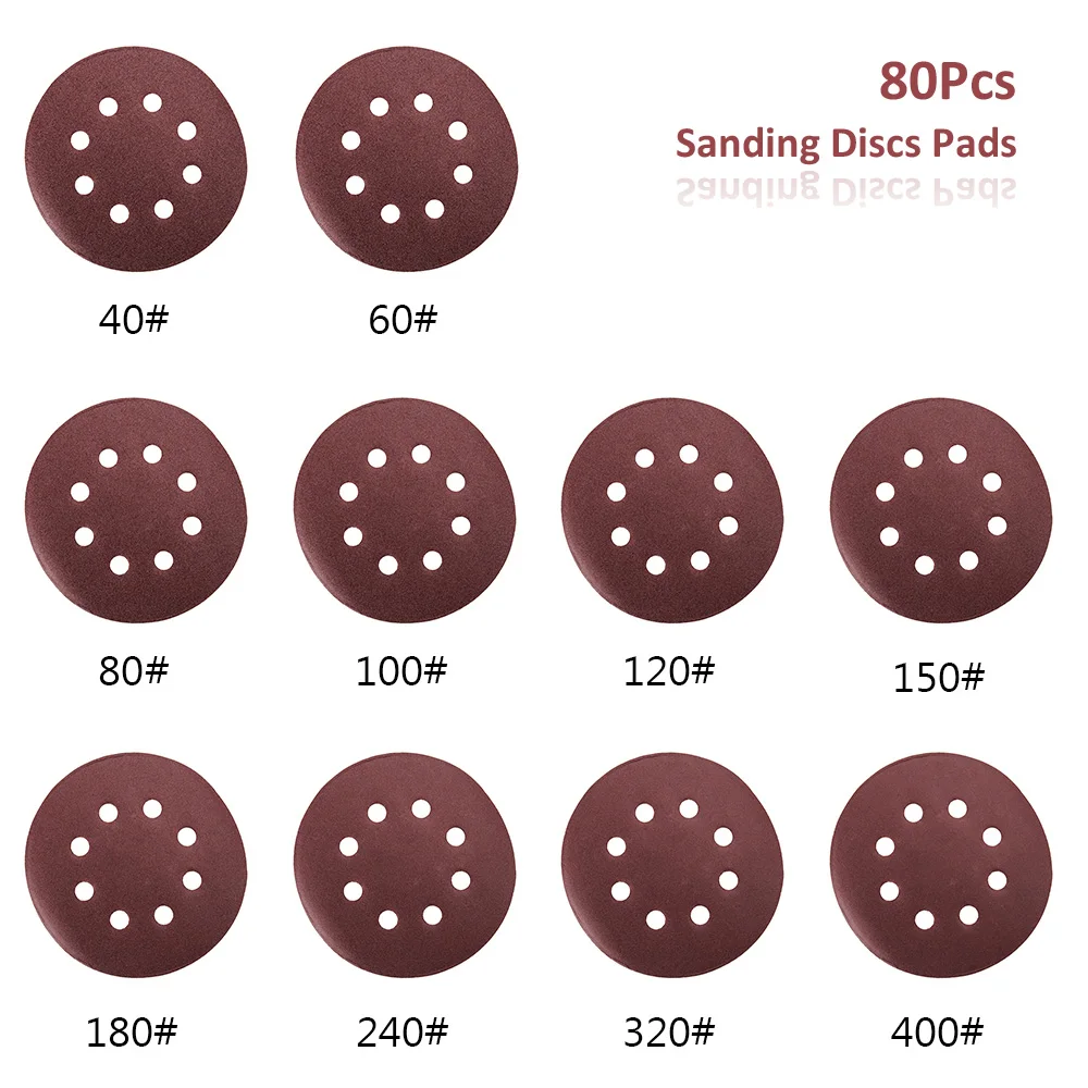 80pcs High Quality Sanding Discs 125mm Abrasive Sand Paper Sanding Disc with Grits  Hook & Loop Backer Plate