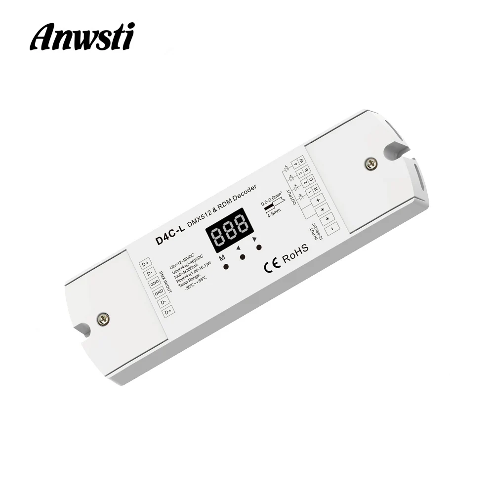 

4CH DMX512 Decoder Constant Current PWM LED Controller 12V 24V 36V 48V DC Digital Display 4 Channel DMX 512 RDM Decoder D4C-L