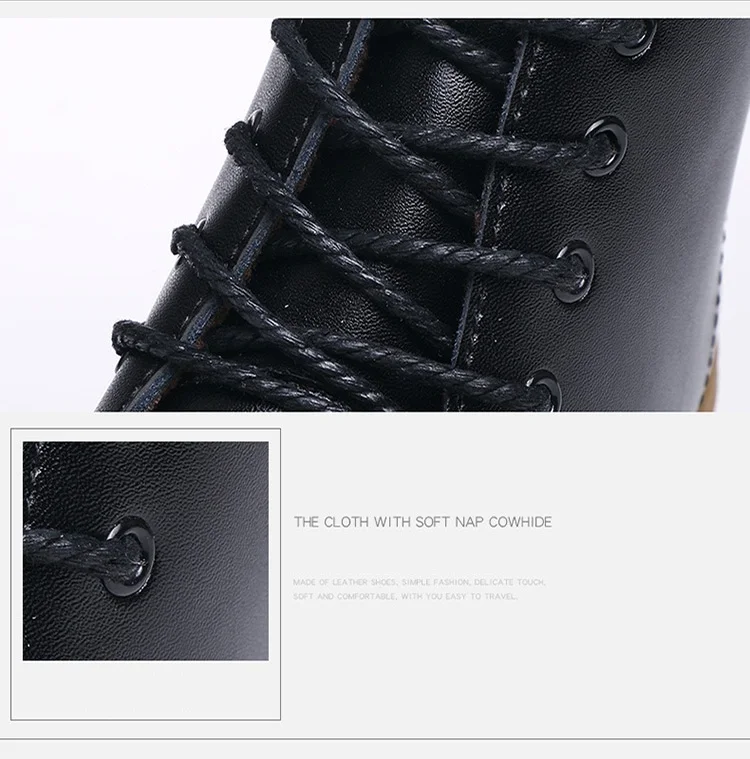 New Fashion Real Cowhide Leather Ankle Boots Winter Plush Warm Comfort Flat Snow Boots Platform Non-slip Lace-Up Booties