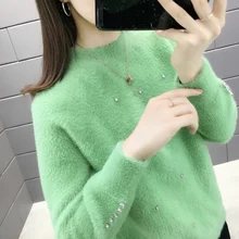 12277(номер 6 боковой ряд № 1) 298 свитер женский норковый гвоздь бисером трикотажная нижняя рубашка 55