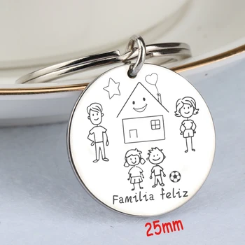 

Stick Family Keychain Hand Stamped Stainless Steel Round Keychain For Family Member Gift Fashion Accessories