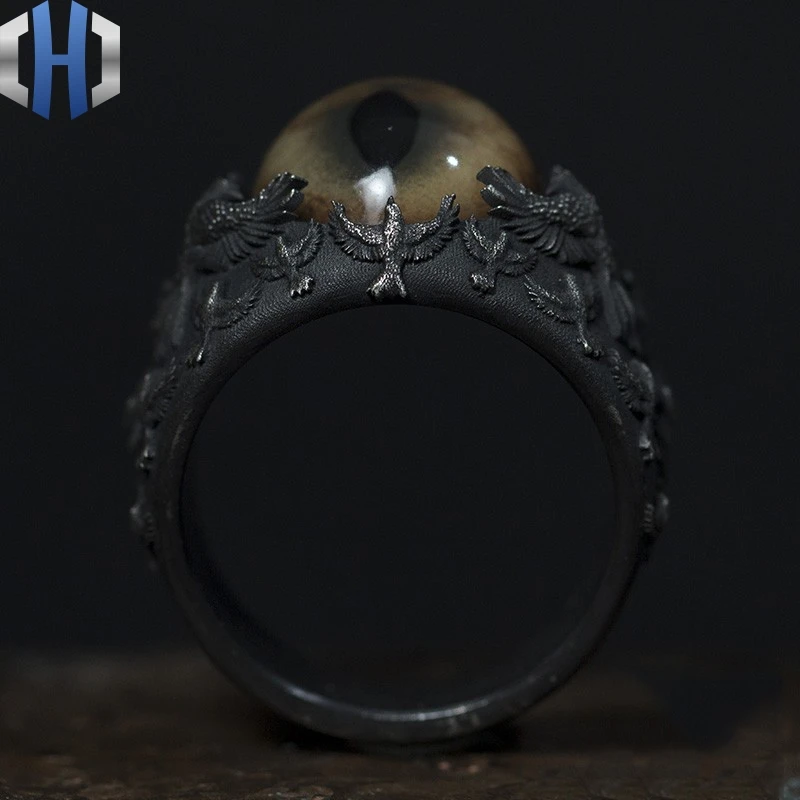 Дизайн ручной работы серебряное влагалище кольцо 925 серебряное индивидуальное кольцо с глазами ворона
