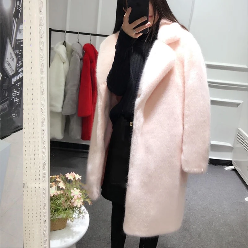 Розовый INS мода осень зима теплый мягкий кардиган пальто Меховая куртка плюшевое пальто элегантное пальто из искусственного меха женская повседневная верхняя одежда - Цвет: Розовый