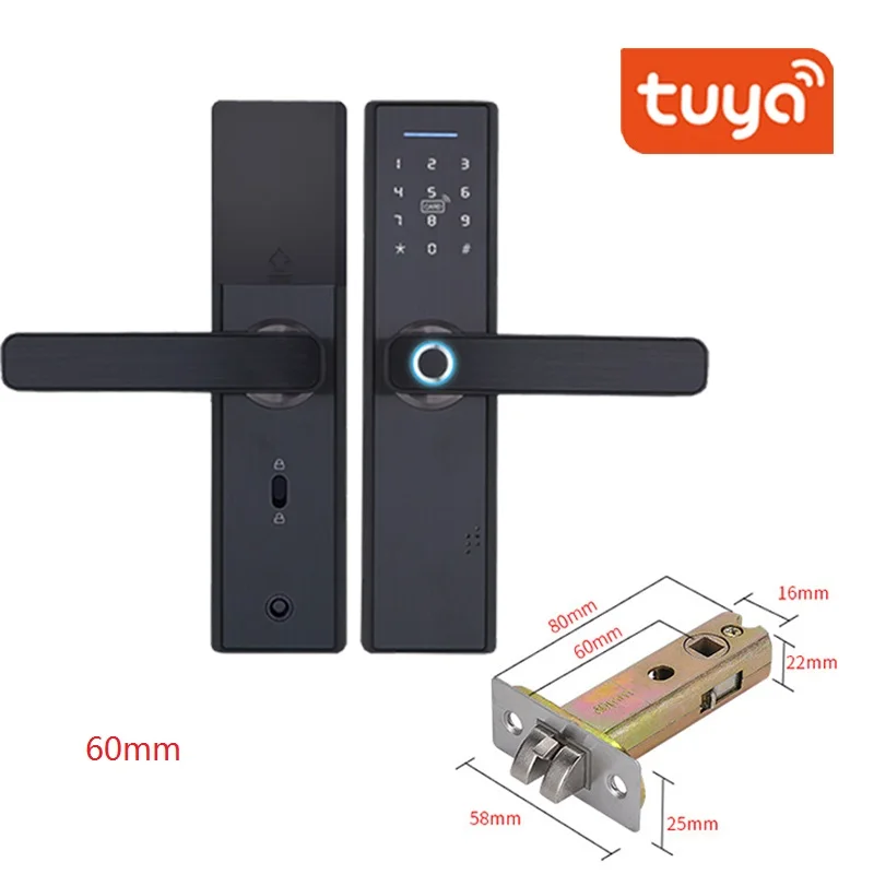 60mm latch Приложение Tuya удаленно wifi дверной замок биометрический отпечаток пальца Умный Замок, пароль без ключа дверной замок - Цвет: 60mm latch