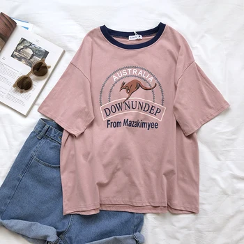 

Retro Pattern Printing Contrast T Shirt Women Pink Blue Orange T Shirt Tops