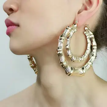 

MANILAI 8cm Double-deck Metal Big Bamboo Large Hoop Earrings Gold Color Statement Earrings Fashion Jewelry 2020 Accessories