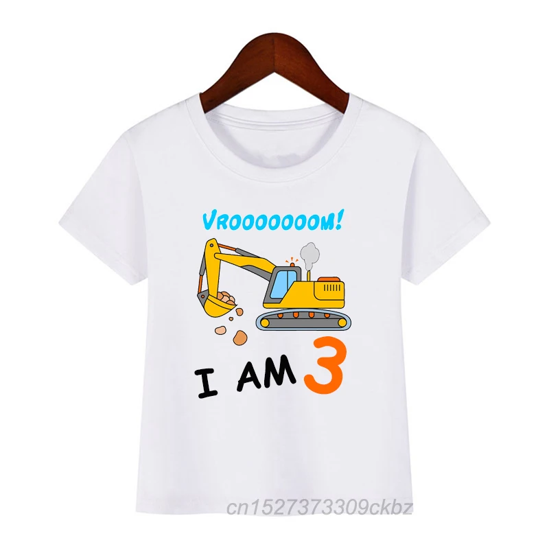 Bambino 3 Anni Escavatore 3 ° Compleanno Ragazzi Bambini T Shirt Estate Manica Corta Bambini Compleanno Ragazzo E Ragazza Divertenti Vestiti Per Bambi