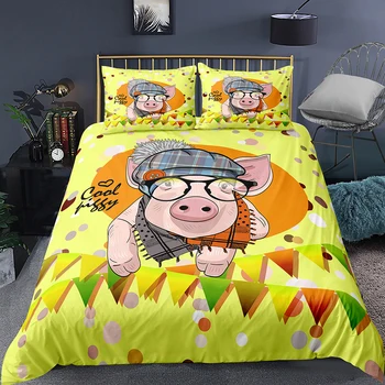 

Home Textile Bedding Cool Pig with Black Glasses Soft Duvet Cover Single Double King Bed Cover Set Kids Cartoon Animal Bedspread
