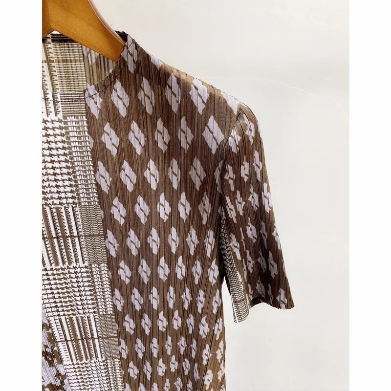 Горячая Miyake короткий рукав Винтажный стиль кешью печати o-образным вырезом складное платье А-силуэта платье