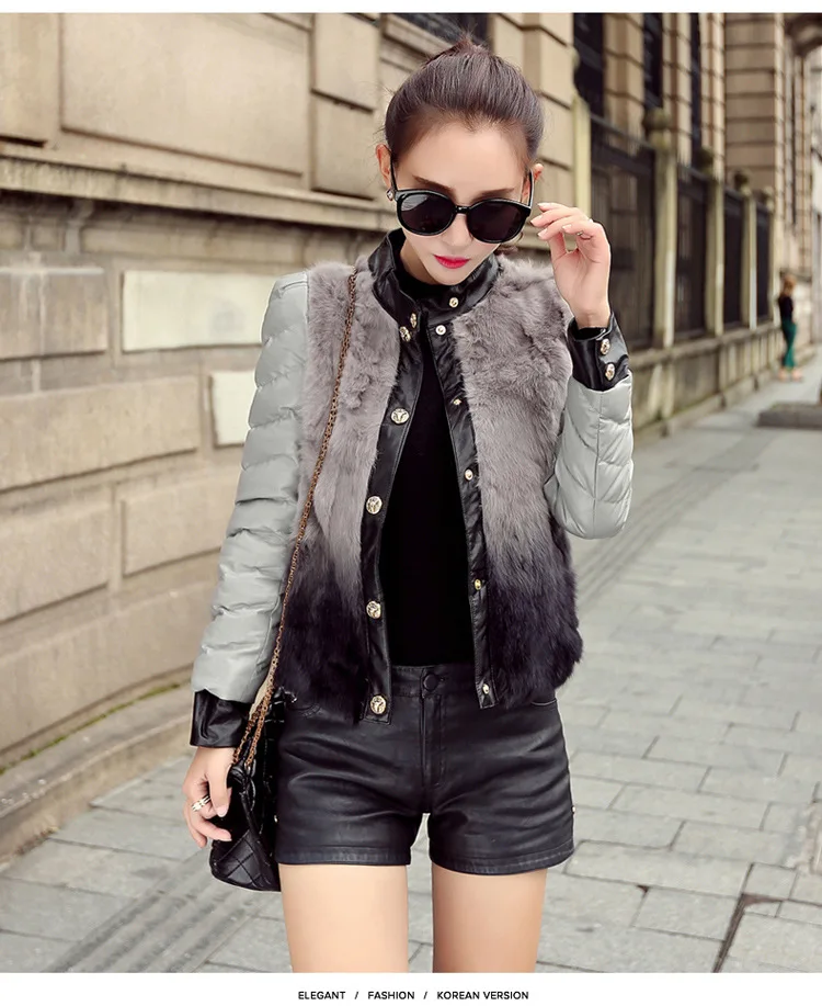 Brand WOMEN'S Dress China Gedi Love Short Leather down Jacket Fashion Joint Really Rabbit Fur Cotton Overcoat