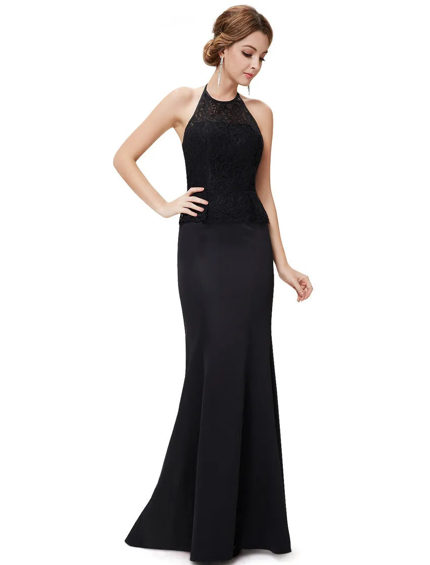

8242 Free Shipping New Arrival Women Black Elegant Halter Mermaid Maxi Sexy Christmas Winter Long Evening Prom Dress 2014
